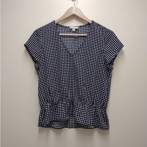 J.Crew Mercantile Women's V-Neck Printed Peplum Top Checkered Blouse Size XS
